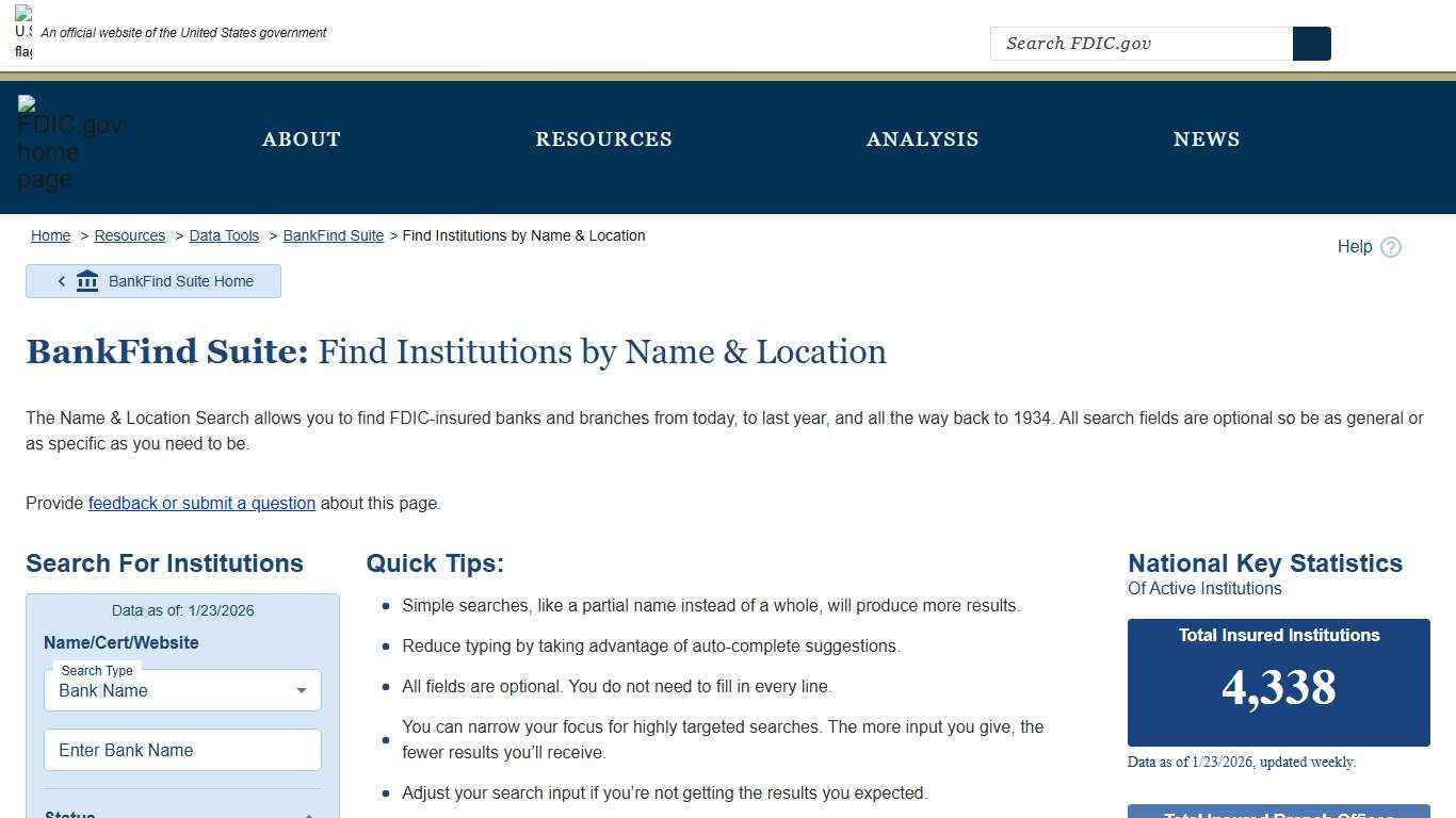 BankFind Suite: Find Institutions by Name & Location